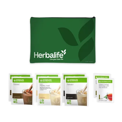 Herbalife Trial Pack – Testpaket Formula 1 Vanilla Crème, Smooth Chocolate & Cookie Crunch + Tee Original (6 Portionspackungen + 2 Teesachets)